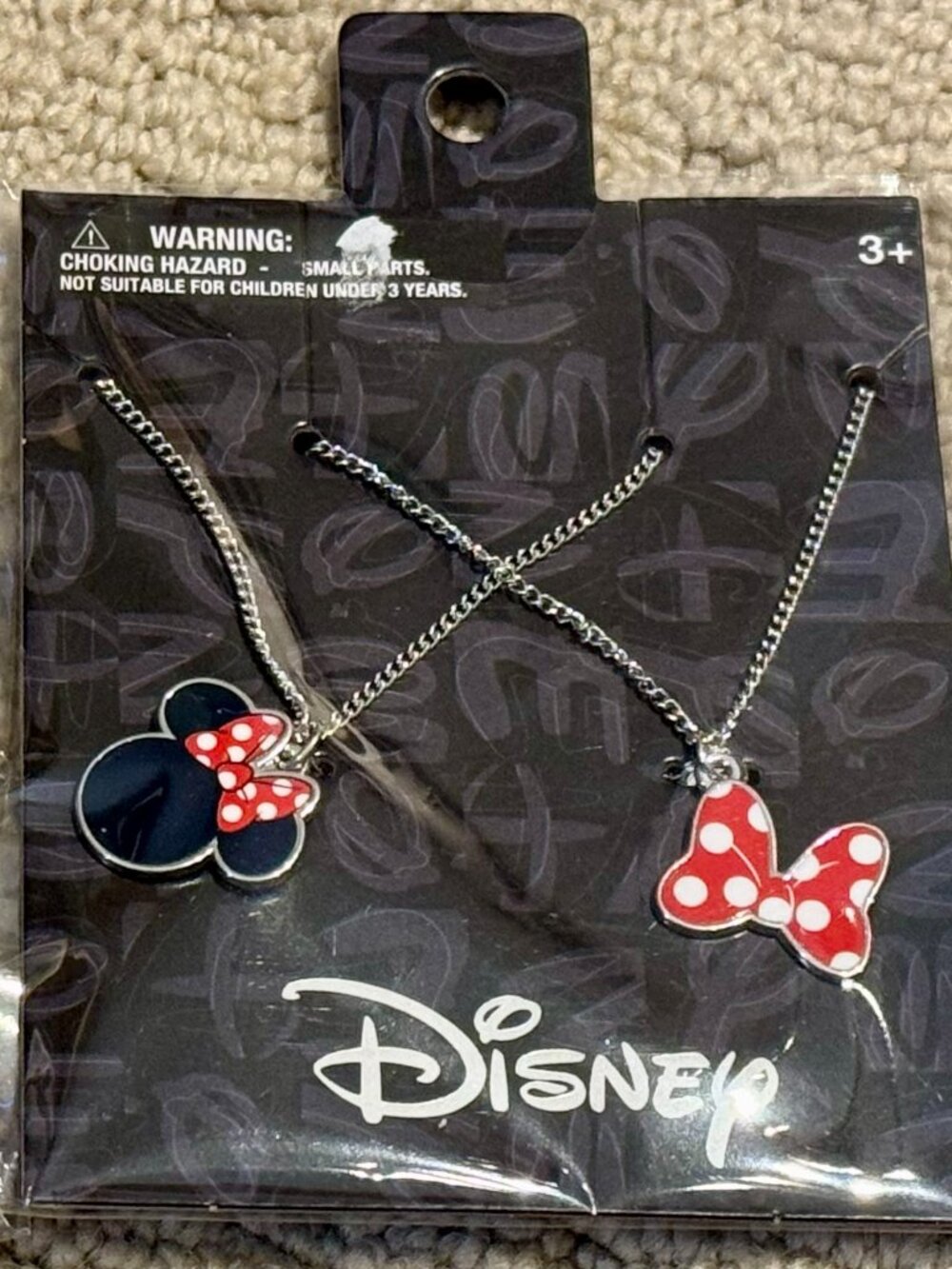 2 Silver Disney Minnie & Mickey Mouse Bows Necklaces